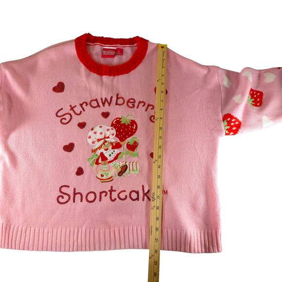 Strawberry Shortcake Knit Sweater Women’s Large L Retro Cartoon Y2K Hearts - Picture 7 of 9